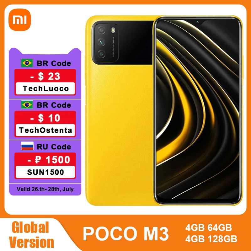 

Global Version POCO M3 4GB 64GB 128GB Snapdragon 662 Octa Core 6000mAh 48MP Triple Camera 6.53" FHD+ DotDrop Display Smartphone
