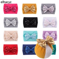 10pcslot new 5 sequins hair bows headband waffle fabric soft elastic hair bands diy girls baby mujer headwrap hair accessories