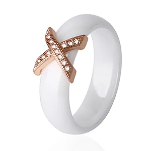 6mm White Rose Gold Hot X Крест кольца Синий Розовый керамические здоровые ювелирные изделия для женщин 6 мм Гладкие керамические кольца женский подарок Свадебные ювелирные изделия золото серебро - Цвет основного камня: 6mm White Rose Gold