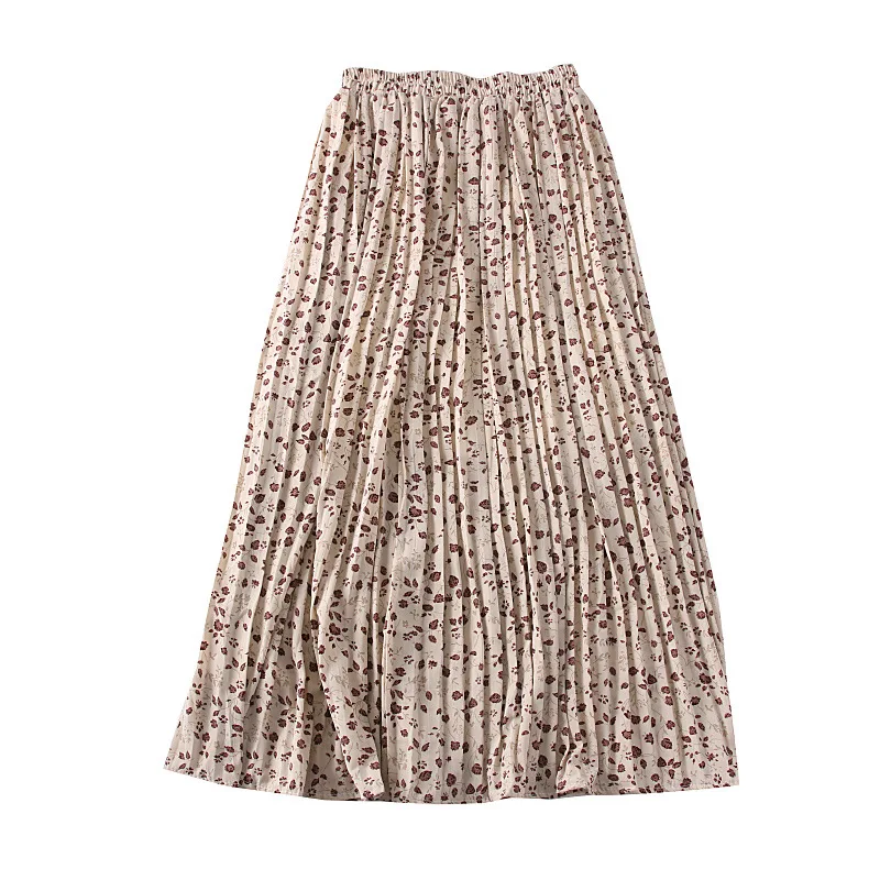 

2021 Summer New Sweet All-match Floral Print High Waist Slim Mid-length Pleated Skirt Women