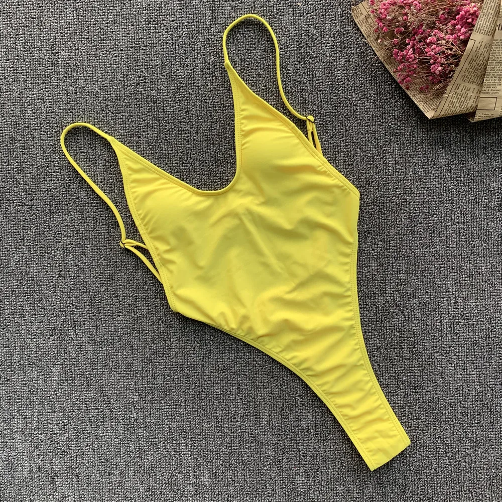 

New One Piece Suits Women Swimsuit Solid Colors Swimwear Women Push Up High Cut Swimsui Bandage Bathing Suit Thong Swimwear
