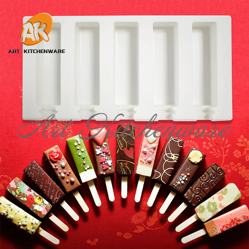 

5 Hole Rectangle Ice Cream Mold DIY Chocolate Silicone Cakesicle Mould Freezer Juice Ice Pop Maker Cake Decorating Tool Bakeware