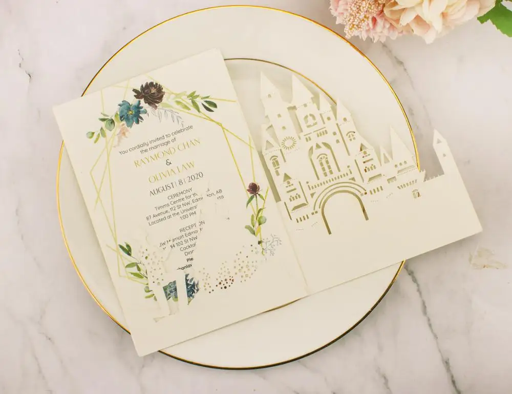 Бесплатная доставка 50 шт лазерная резка замок тройные свадебные пригласительные