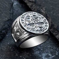 vintage saint benedict cspb gold black cross ring for men punk hip hop stainless steel jesus ring men jewelry gift wholesale