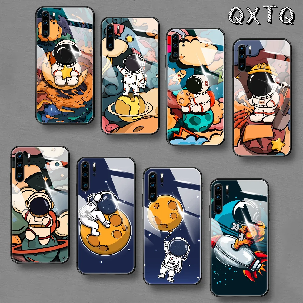 

Space Astronaut Graphic Art Tempered Glass Phone Case Cover For Huawei Honor Mate P 8 9 10 20 30 40 A X I Pro Lite Smart 2019