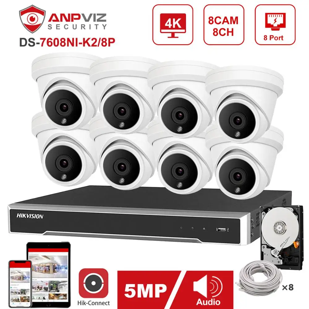 Hikvision H.265 + 8CH 4K POE NVR 5MP система камер безопасности с 4/6/8 башней IP камера для
