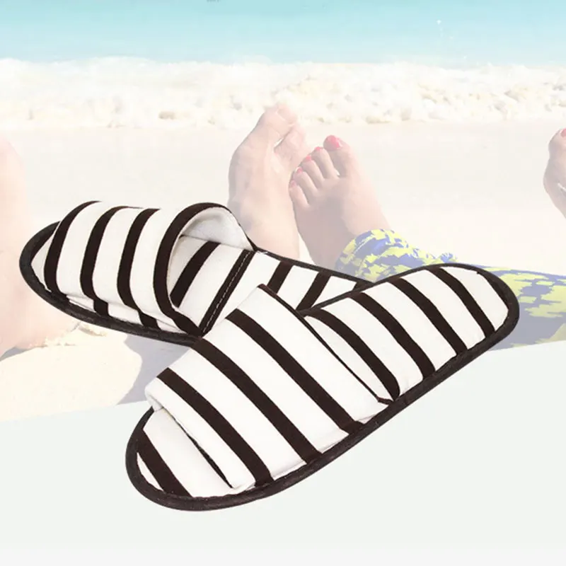 

New Striped Unisex Slippers Hotel Travel Portable Men Slippers Disposable Home Guest Indoor Cotton Foldable Men Women Slipper