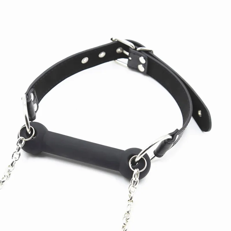 Фетиш фантазии собака кость кляп с металлической цепью поводок цвет черный GN |