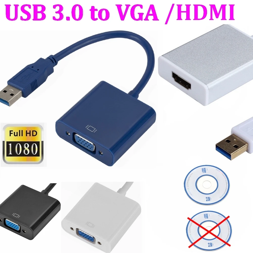 50 штук в наборе USB 3 0 to VGA к HDMI внешняя видеокарта мульти Дисплей конвертер адаптер