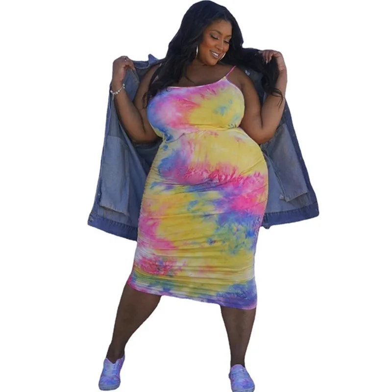 

Plus Size Tie Dye Dress Woman Wholesale Sexy Party Tank Halter Bodycon Maxi Dresses for Women Back To The Basics Dropshipping