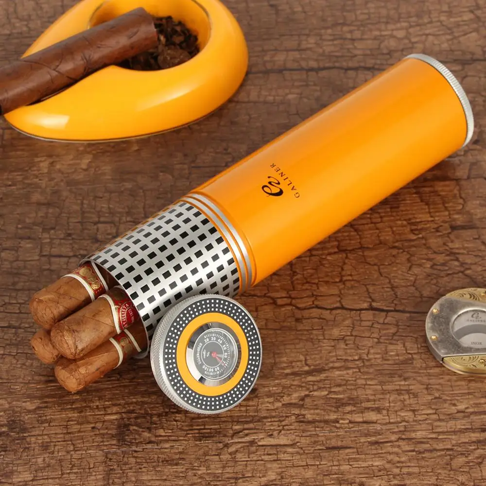 COHIBA портсигар трубка путешествия Humidor чехол для сигар банка портативный алюминиевый открытый коробка для сигар Humidor с увлажнитель с гигрометром