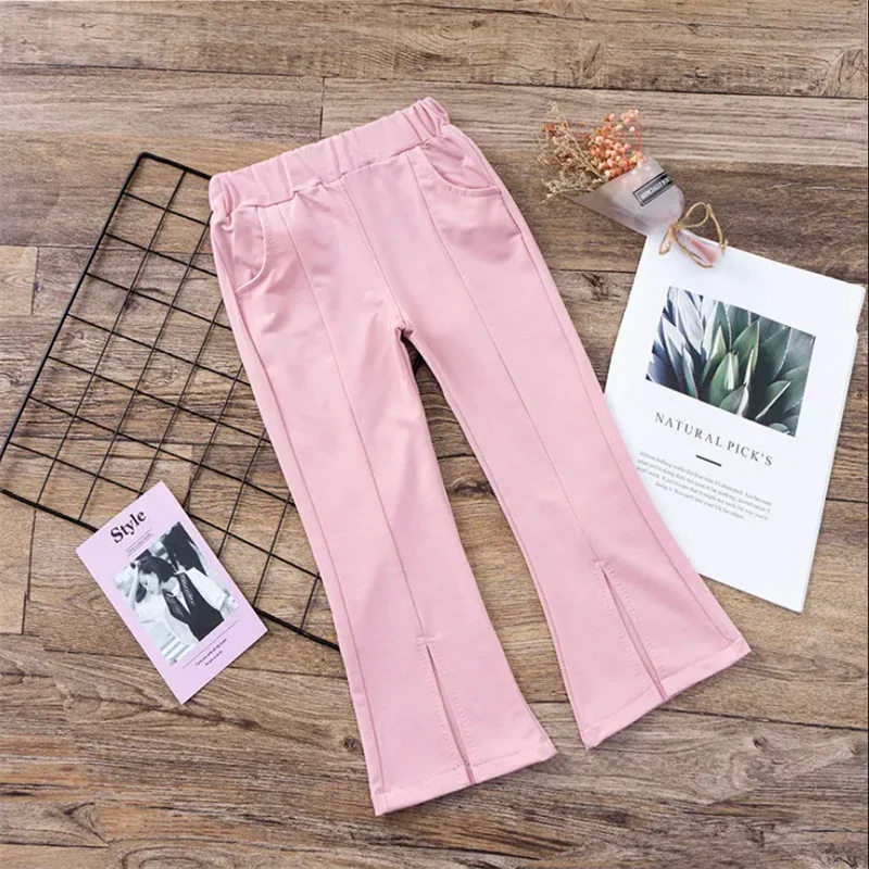 Штаны для девочек весенне-осенняя одежда расклешенные брюки с разрезом Детские