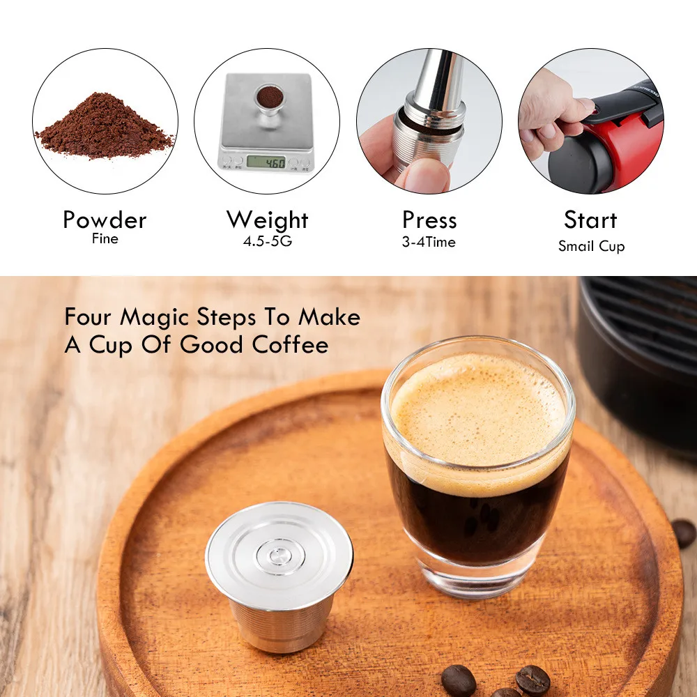 

Reusable Coffee Capsule Filter Cup For Nespresso Refillable Spoon Brush Filter Baskets Coffee Cup Holder Pod Strainer