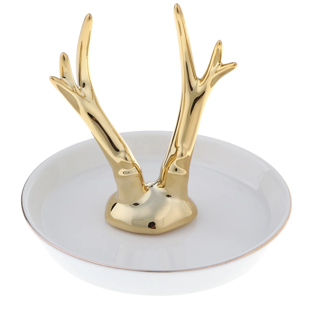 White Dish Antlers Керамические украшения Органайзер лоток браслет ожерелье кольцо держатель тарелка - Цвет: White Dish Antlers