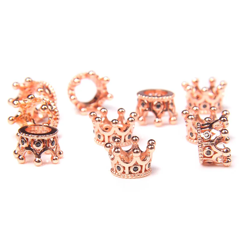 

5pcs Micro Pave Crown Bead Charm Copper Alloy Inlay Zircon Spacer Bead Charm Pendant for Jewelry Making DIY Bracelet Accessories