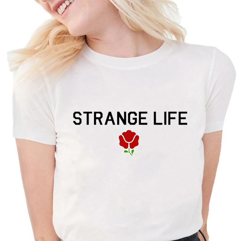 

Женская футболка с круглым вырезом, коротким рукавом и забавным цветочным принтом