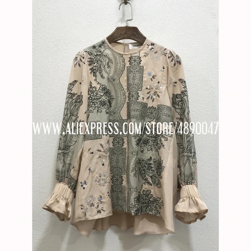 

Paisley exotic floral print two-piece pullover shirt Exquisite embroidery embellished casual loose pullover shirt