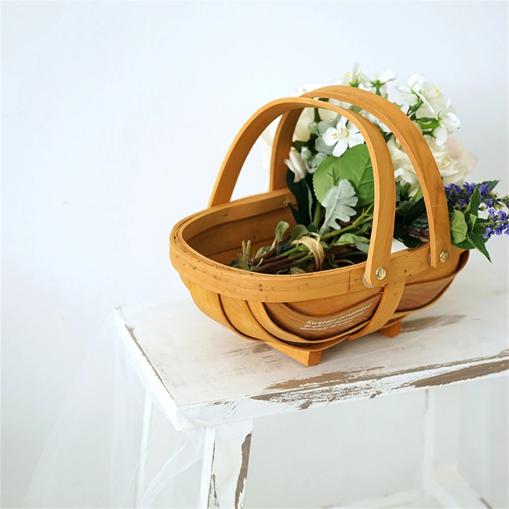 

French Pastoral Picnic Wooden Storage Basket Mori Dessert Table Display Retro Dessert Desk Storage Fruit Organizer Home Decor