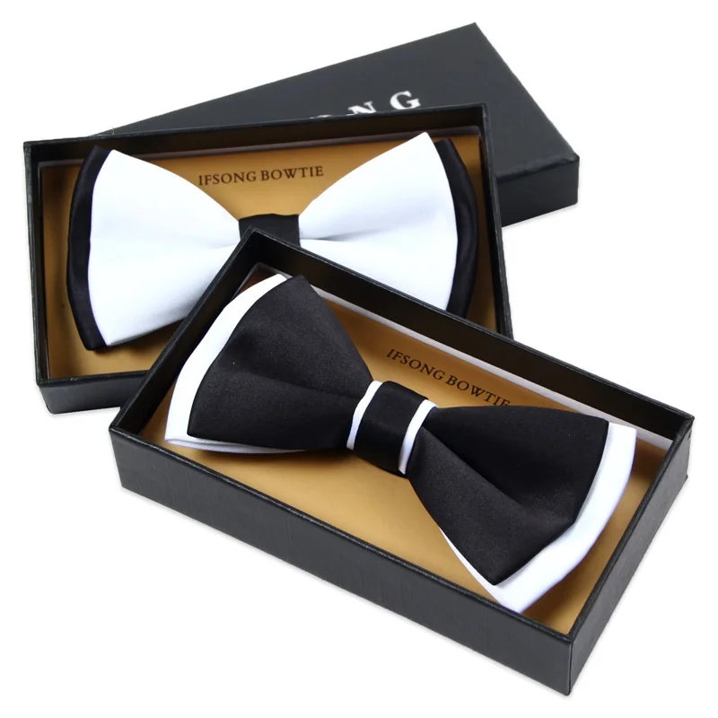 Новинка 2020 модные мужские галстуки-бабочки Свадебный двойной тканевый черный и