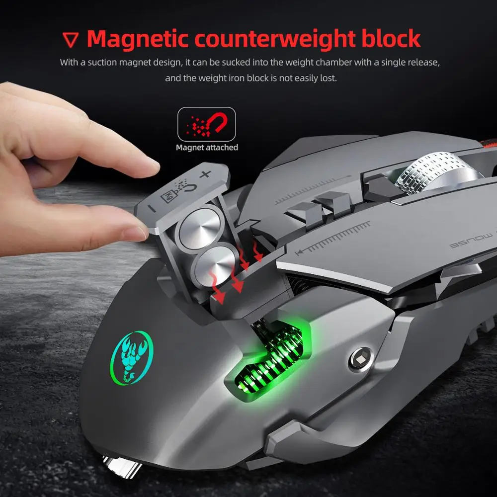 

J800 mechanical gaming mouse RGB light adjustable up to 6400dpi pressure gun eating chicken wired mouse