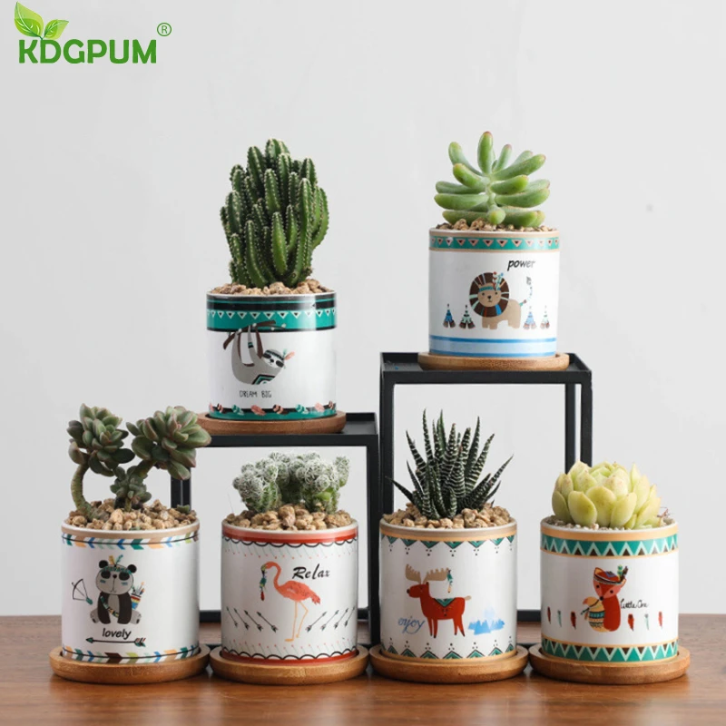Горшок для растений с мультяшными животными суккулентами керамикой цветочным