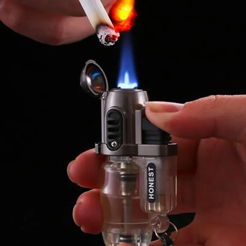 

Windproof Gas Metal lighters Lanyard portable Cigar Butane Torch Lighters Cigarette Lighter Torch Small Spray Gun Blue Flame