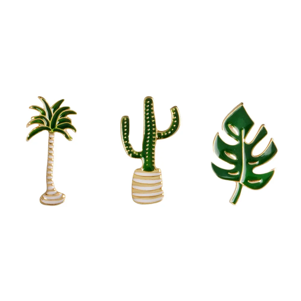 

Simple Cartoon Green Plant Coconut Tree Cactus Leaf shape Brooch Pins DIY Button Pin Denim Jacket Pin Badge brooch Gift Jewelry