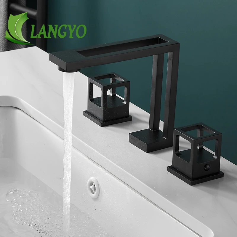 

LANGYO Balck/Gold/White Bathroom Vessel Basin Faucet Cold Hot Taps Deck Mount Solid Brass Crystal Handles Tub Faucets
