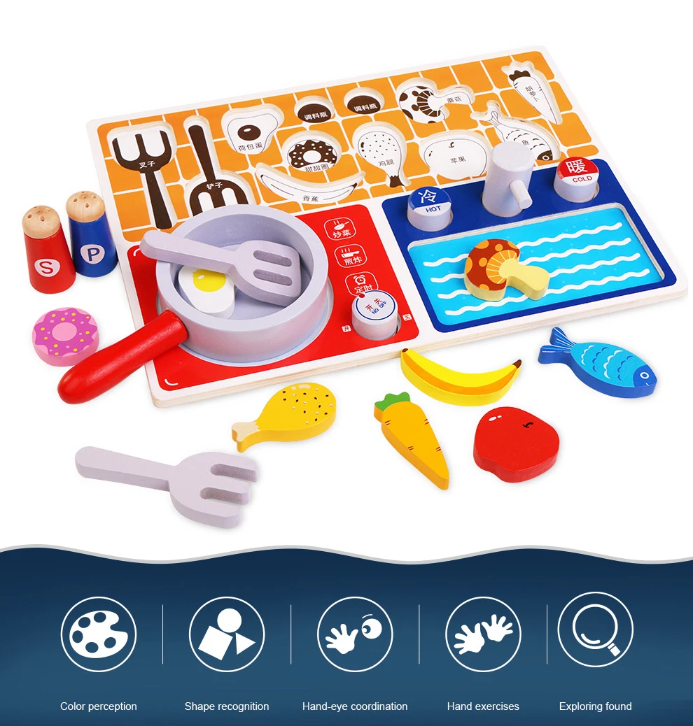 

Imulation Wooden Toys Pretend Play House Cut Vegetables Fish Cooking Kitchen Toys Wooden Play House Toy SToy Gift for Children