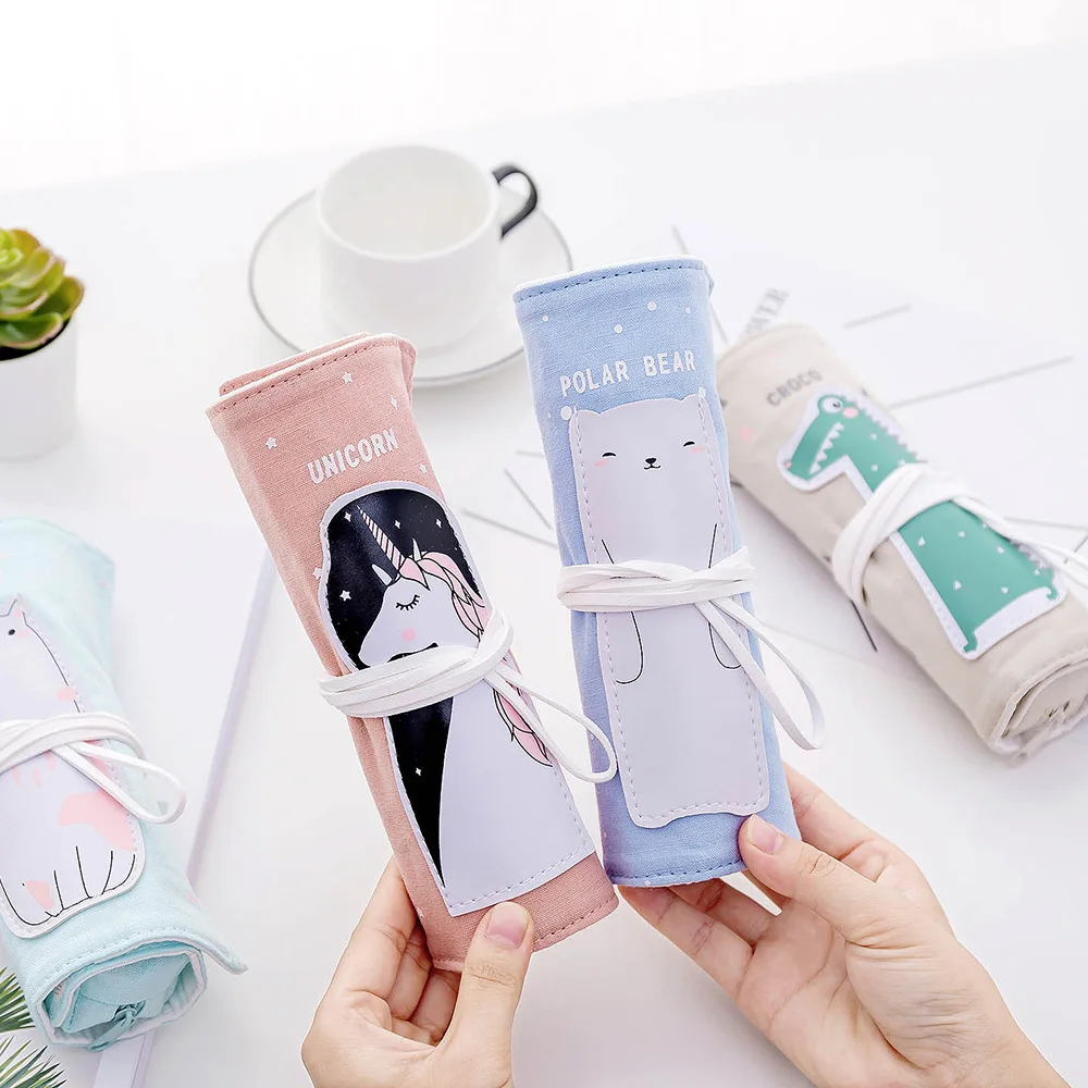 

New Creative Animal Roll Pencil Bag Student Personality Kawaii Cute Pencil Bag Cartoon Pen Curtain School Office Stationery
