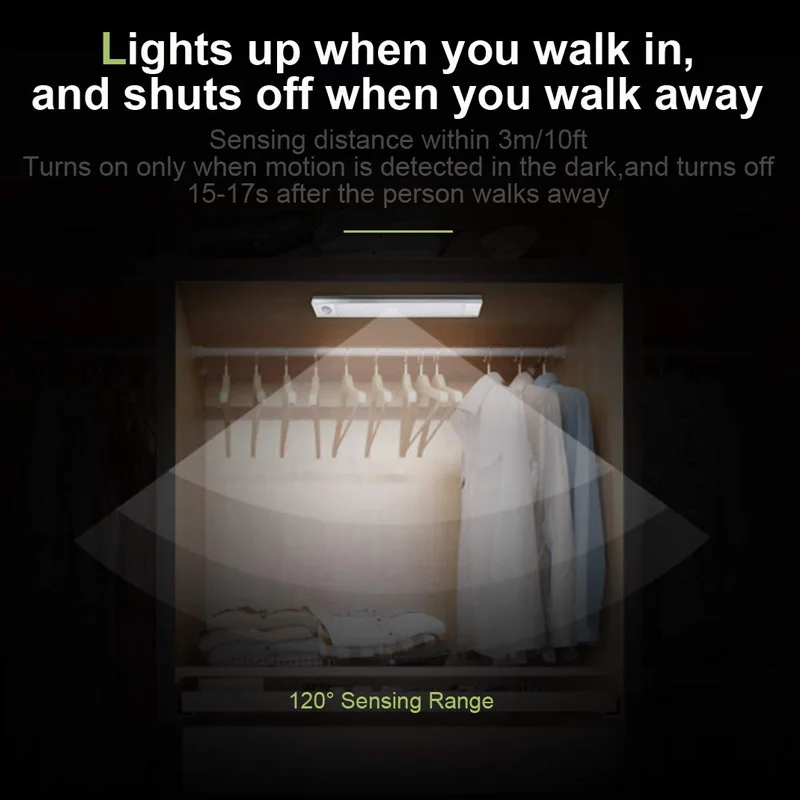 Беспроводная магнитная лампа с датчиком движения для гардероба коридора