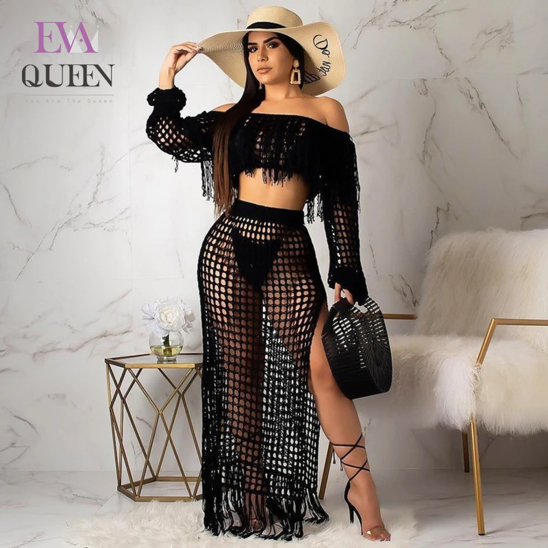 Женское платье с кисточками Slaygirl Пляжное длинное макси открытыми плечами