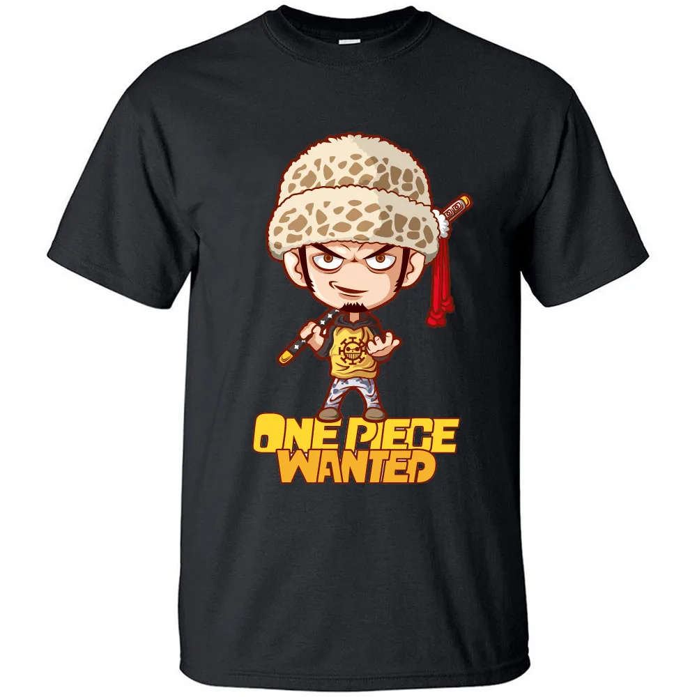 

One Piece Wanted Japanese Anime Cotton T Shirt Vintage Cool Fun T Shirts Retro Funny Short Sleeve Top Men Rock Black Tshirt