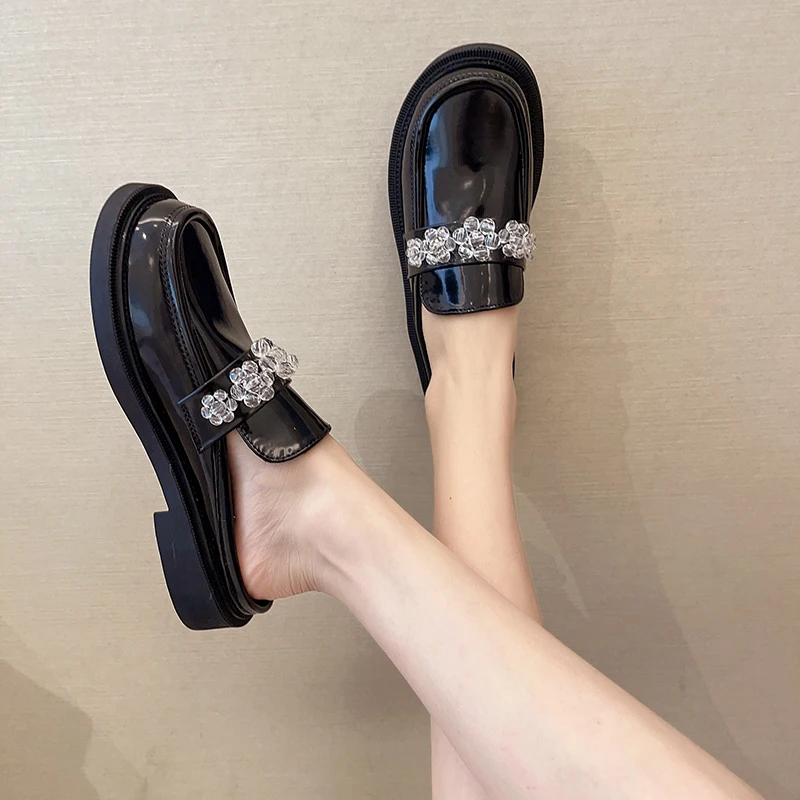 

British Style Round Toe Flat Black Shoes For Women Oxfords Casual Female Sneakers Modis Shallow Mouth Preppy Leather Summer 2021