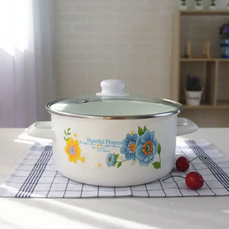 Кастрюля кухонная утолщенная эмалированная 24 см 2L3L4L|Кастрюли для супа и бульона|