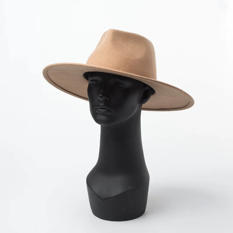 Fedora wool hat oversized 9.5cm big brim shallow fedora hat men and women love top hat new big brim hat wild jazz hat felt