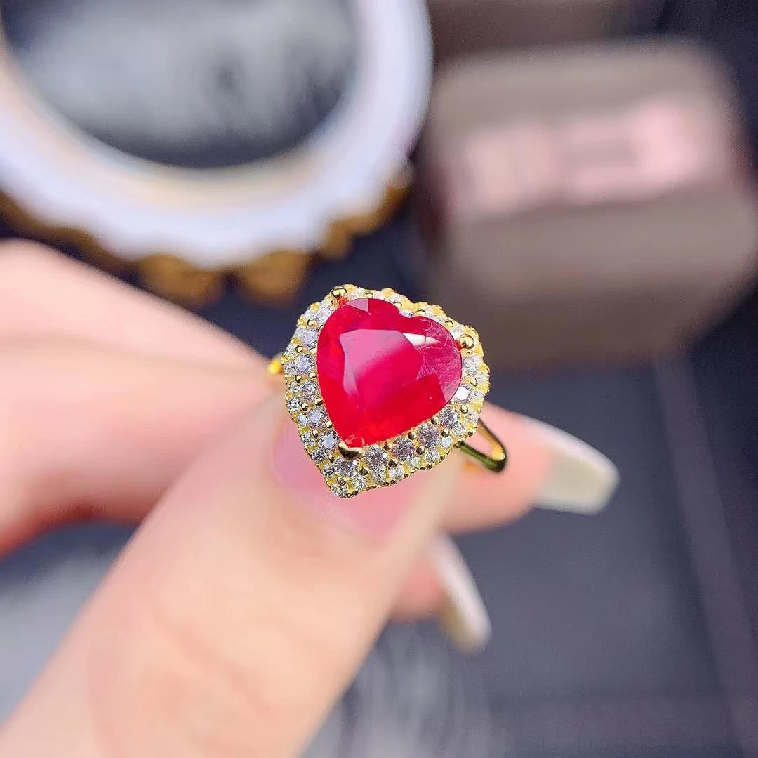 

MeiBaPJ New Burning Ruby Gemstone Fashion Love Heart Ring for Women Real 925 Sterling Silver Fine Wedding Jewelry