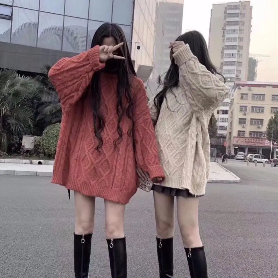 

Толстый свитер для женщин, новинка осень-зима, Свободный вязаный свитер средней длины большого размера с завязками, большие размеры