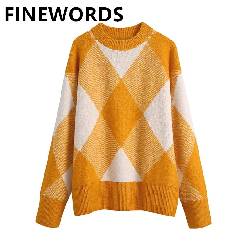 Вязаный Свитер оверсайз с круглым вырезом и принтом | Женская одежда