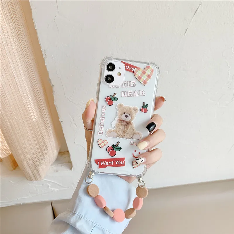 

Cute Animal Plush Chain Protection Phone Case on For iPhone 11 Pro Max 8 7 Plus Xr XsMax X Xs SE 2020