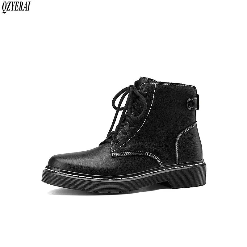 

Women boots Ankle boots Genuine leather Martin boots black Motorcycle boots 2020 new autumn winter cowhide Women shoes