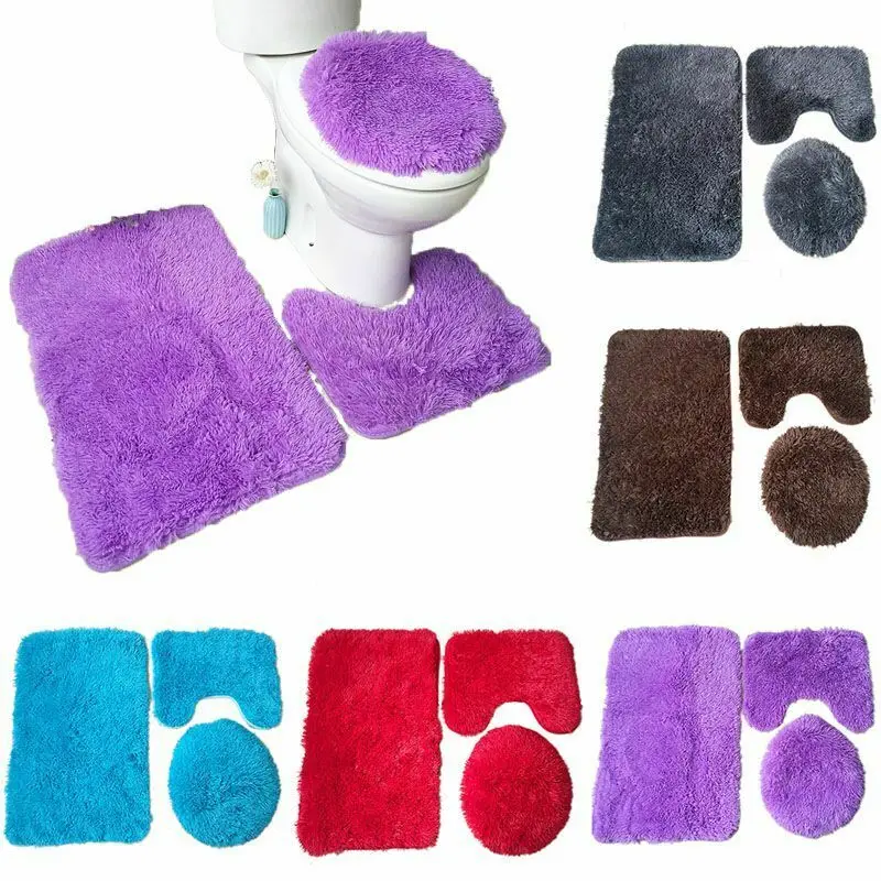 3pcs Bath Mats Set Anti Slip Shower Rug Non-slip Bathroom Carpet Toilet Seat Cover Water Absorbent Soft Fleece Floor Pads | Дом и сад