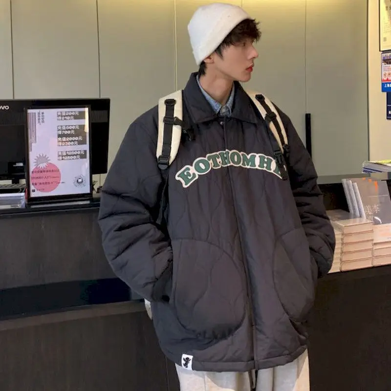 

Oversized Jacket Cotton Men's Tide Brand Winter Loose Lapel Letters Handsome Jacket Youth Korean Cotton Jacket Mens Clothing No