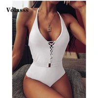 sexy one piece swimsuit 2021 push up swimwear bandage belt buckle integrated bodysuit backless bathing suit high waist monokini