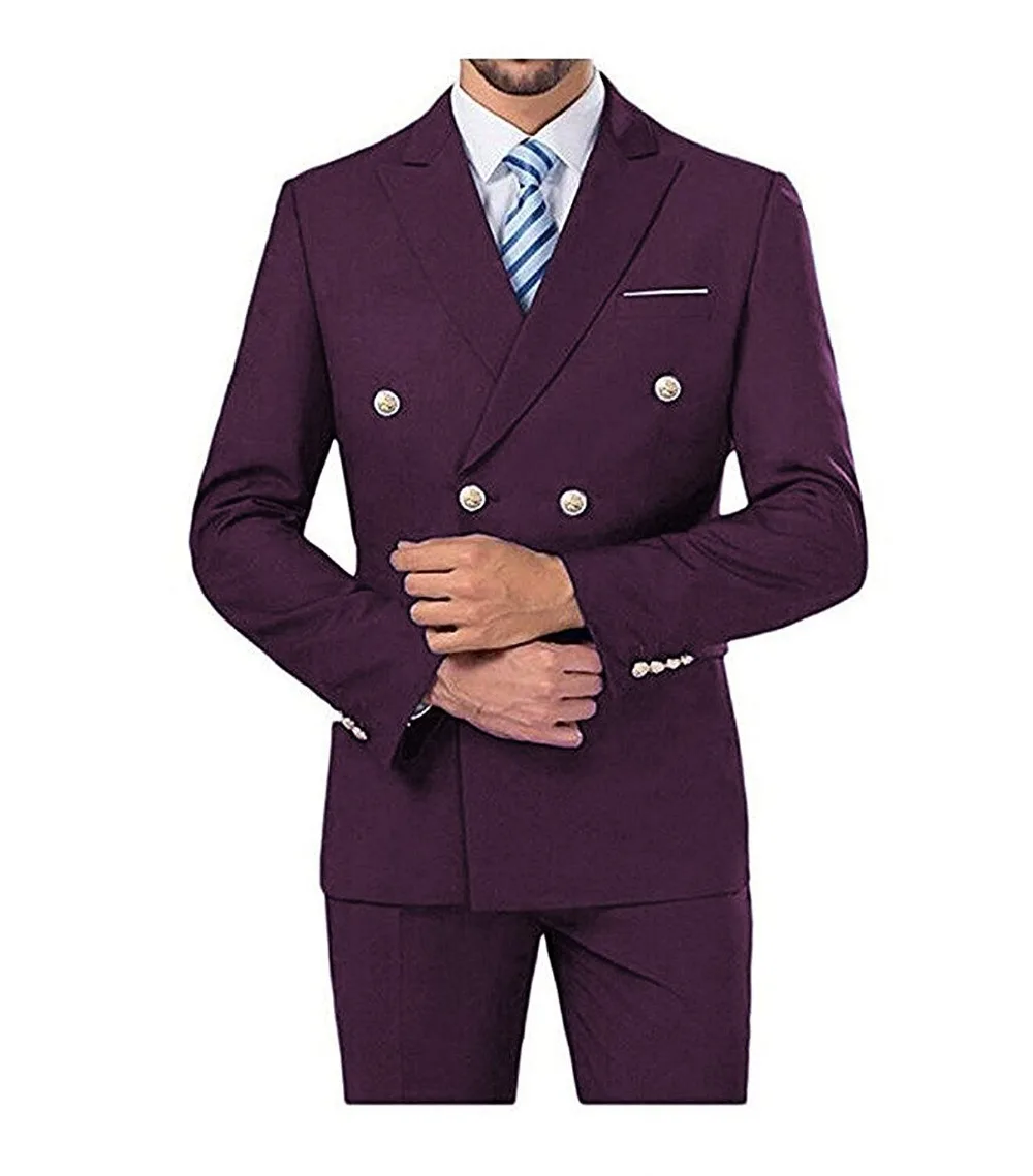 2 Pieces Wedding Double Breasted Blazer Pants Set Formal Business Suits Black Gray Purple Green Blue