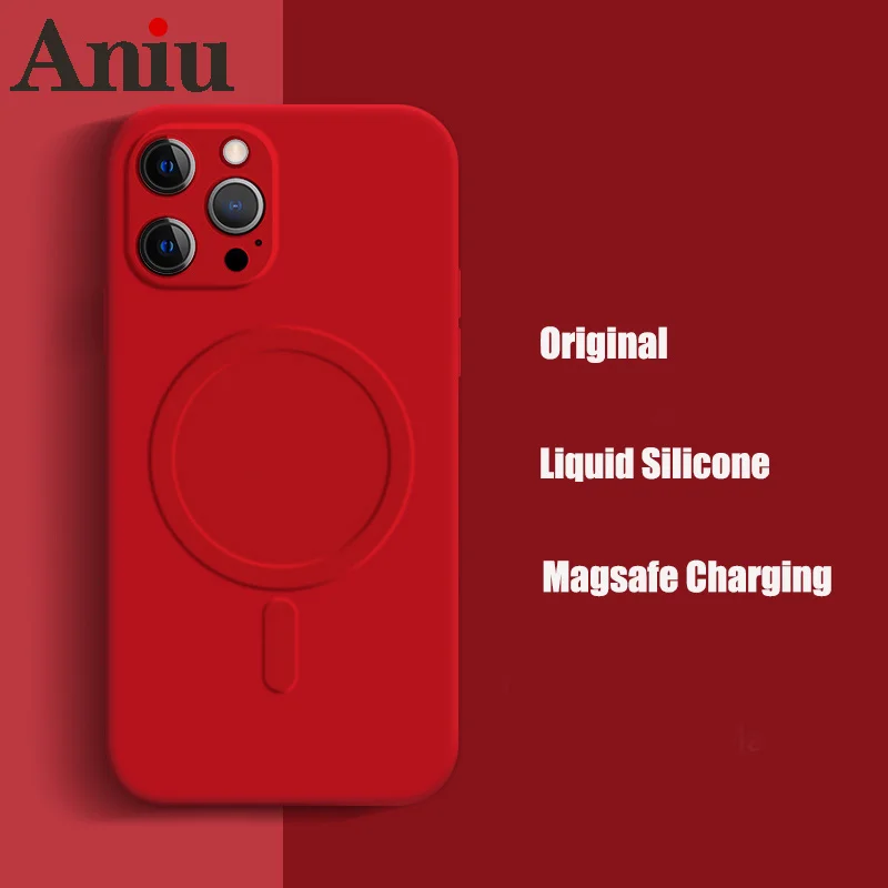 

For iPhone 12 Magsafing Case Square Liquid Silicone Cover for iPhone 11 Pro Max 13 Mini X Xs Xr 7 8 Plus Wireless Charging Coque