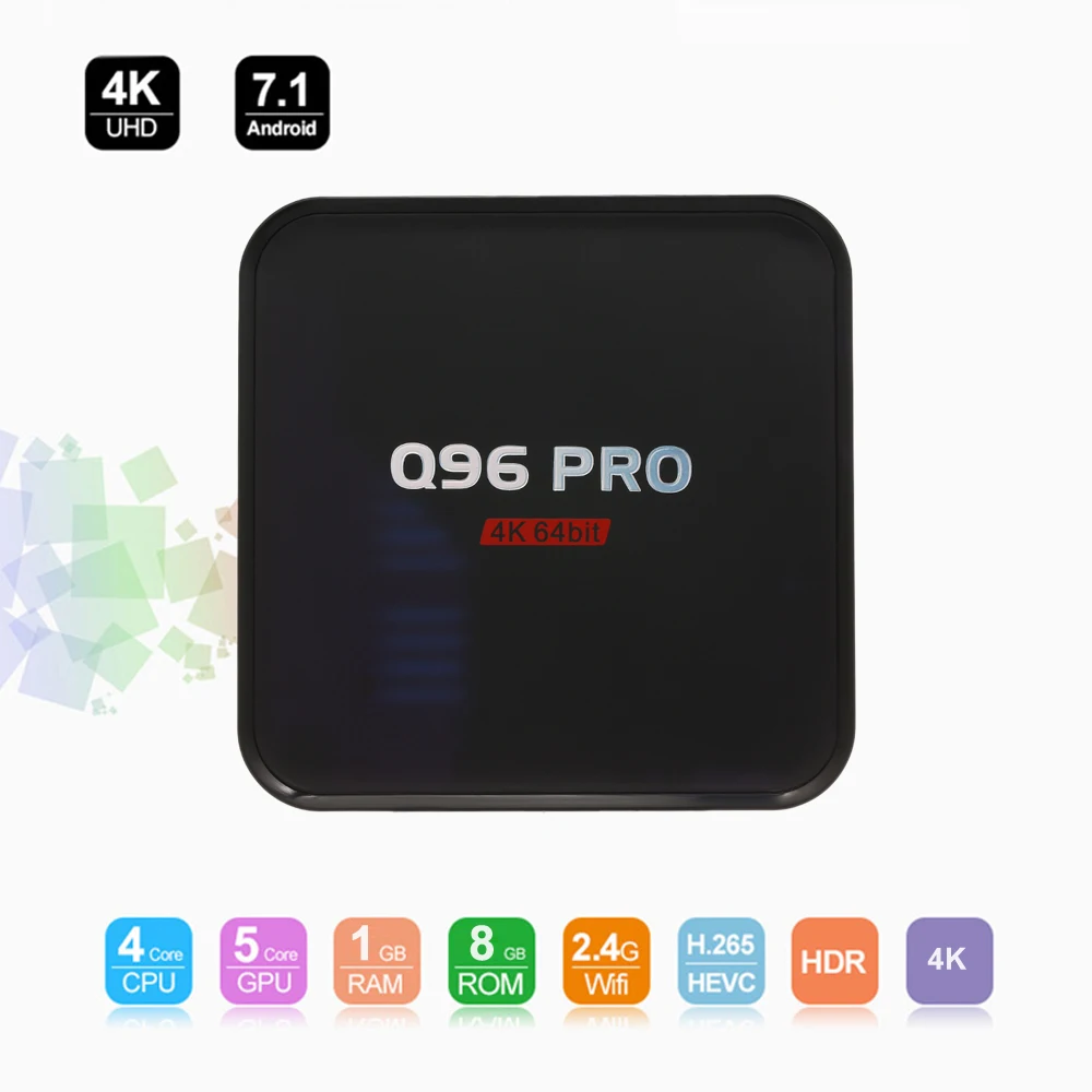 ТВ приставка Q96 PRO Android 7 1 четырехъядерная Amlogic S905 H.265 UHD 4K ГБ/8 ГБ 2 4 ГГц Wi Fi 100 Мбит/с HD