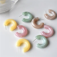 new korean colorful acrylic c shaped hoop earrings for women vintage geometric resin hook jewelry summer party girls gifts