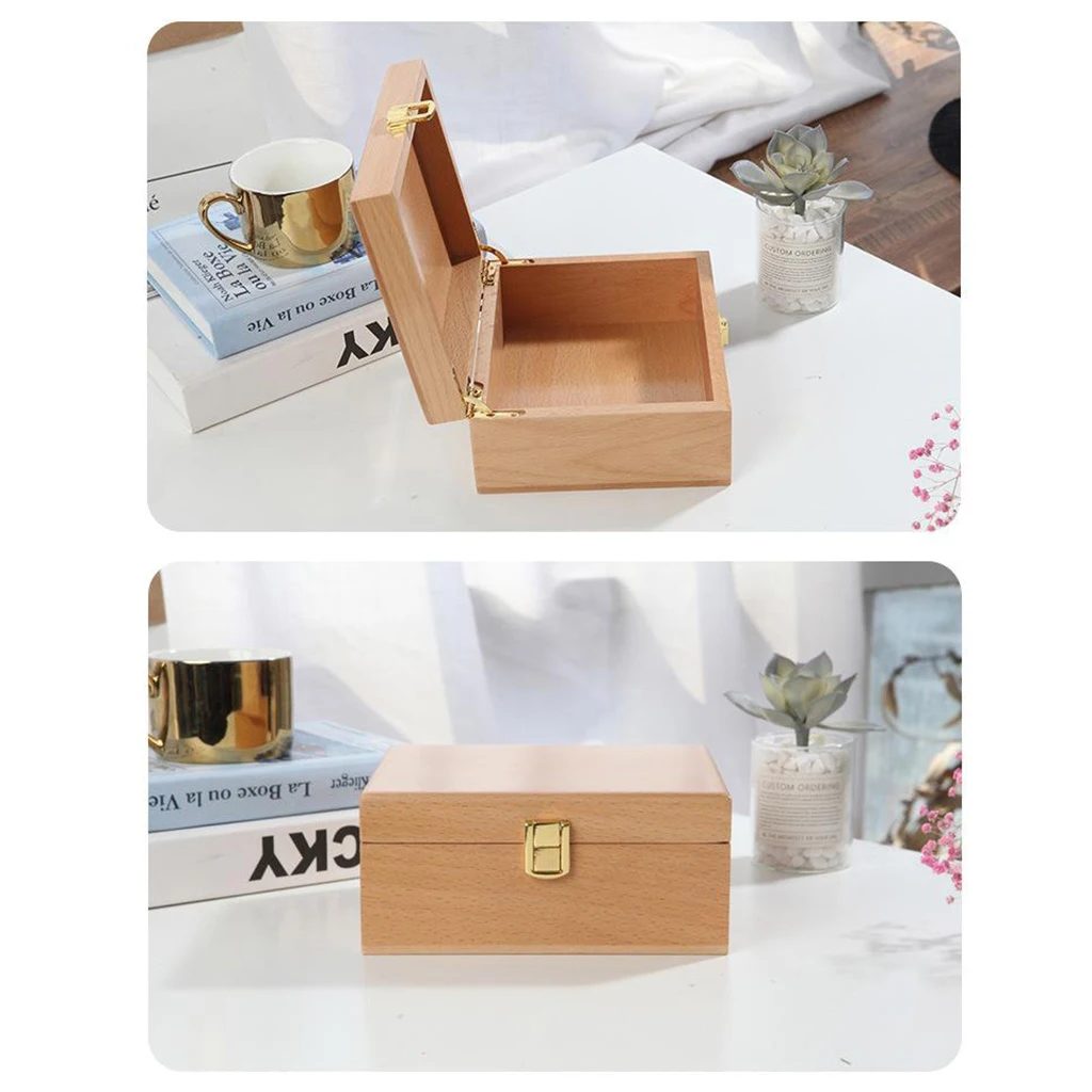 

Wooden Keepsake Box, Decorative Wooden Box Organziers Handmade Wood Craft Box with Lock & Lid for Jewelry Gift Storage Box