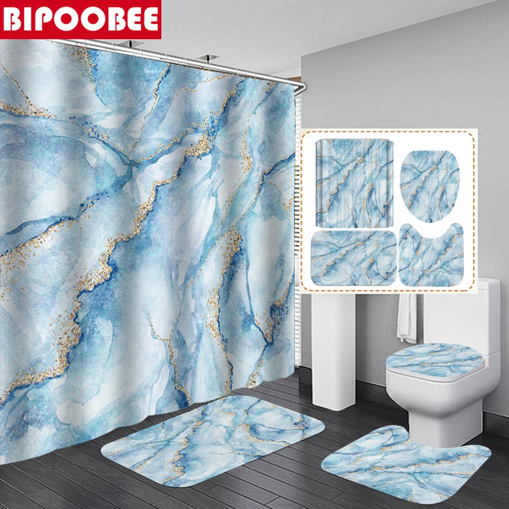 Синяя занавеска для душа с зернистой текстурой под камень мраморная ванной s